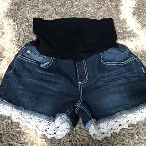 Maternity Denim Lace-Detail Shorts